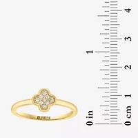 Effy Final Call Womens Diamond Accent Natural White Diamond 14K Gold Over Silver Clover Stackable Ring
