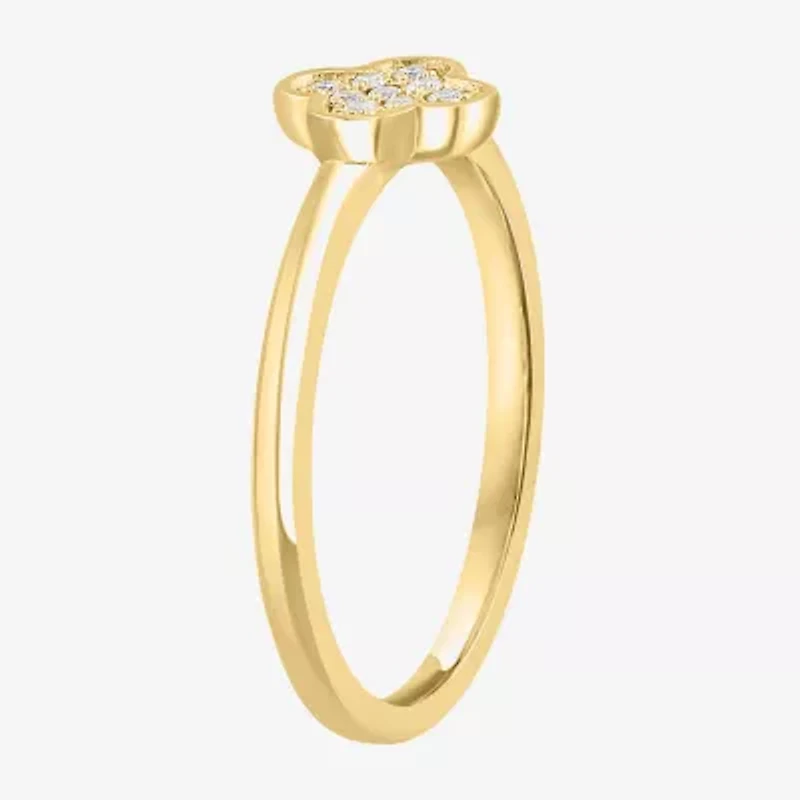 Effy Final Call Womens Diamond Accent Natural White Diamond 14K Gold Over Silver Clover Stackable Ring