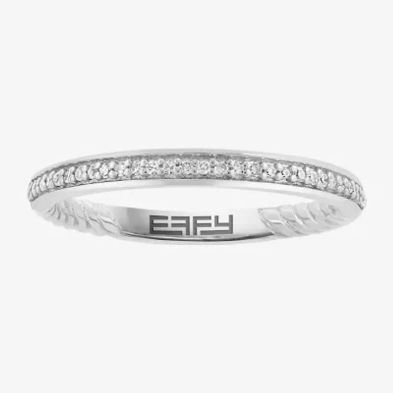 Effy Final Call Womens 2MM Diamond Accent Natural White Diamond Sterling Silver Band