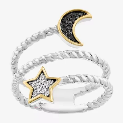 Effy Final Call Womens Diamond Accent Natural Black Diamond 14K Gold Sterling Silver Moon Star Cocktail Ring