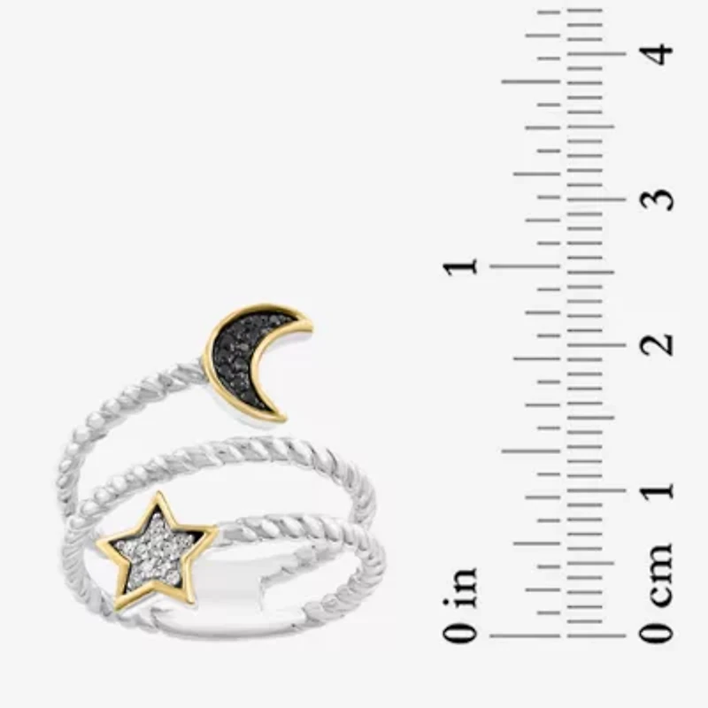 Effy Final Call Womens Diamond Accent Natural Black Diamond 14K Gold Sterling Silver Moon Star Cocktail Ring
