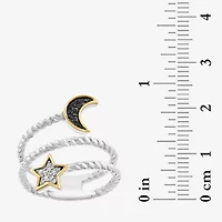 Effy Final Call Womens Diamond Accent Natural Black Diamond 14K Gold Sterling Silver Moon Star Cocktail Ring