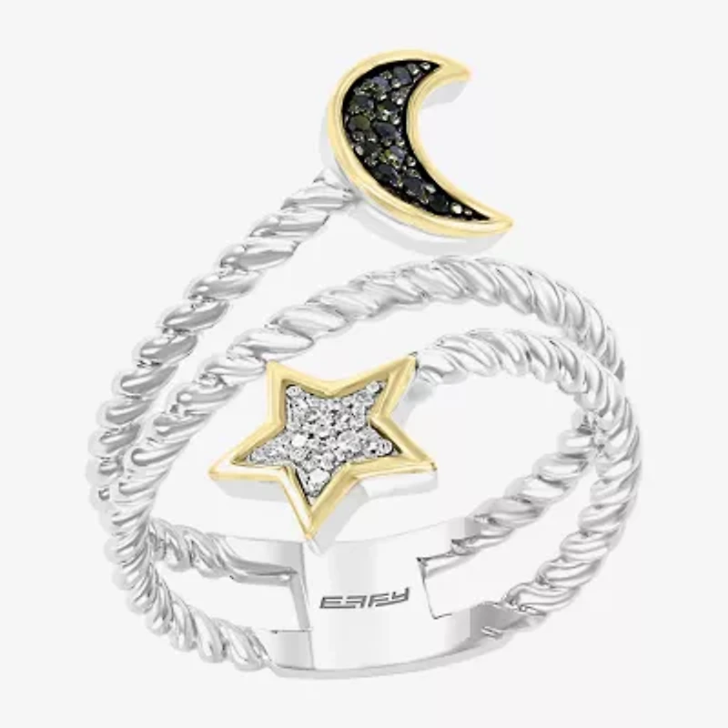 Effy Final Call Womens Diamond Accent Natural Black Diamond 14K Gold Sterling Silver Moon Star Cocktail Ring