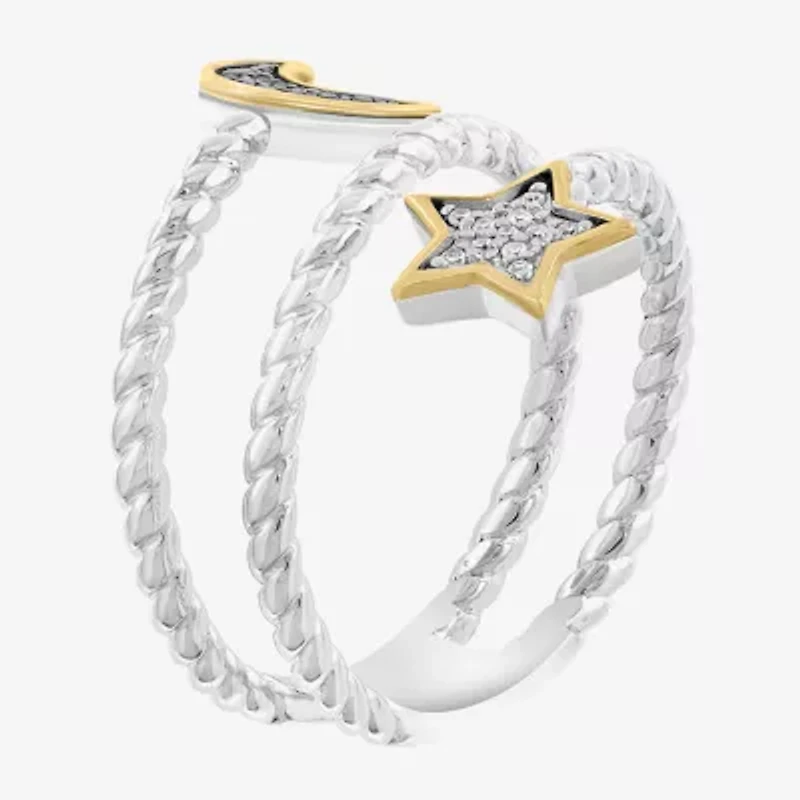 Effy Final Call Womens Diamond Accent Natural Black Diamond 14K Gold Sterling Silver Moon Star Cocktail Ring