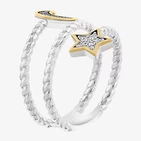 Effy Final Call Womens Diamond Accent Natural Black Diamond 14K Gold Sterling Silver Moon Star Cocktail Ring