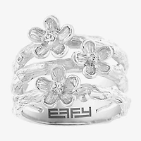 Effy Final Call Womens Diamond Accent Natural White Diamond Sterling Silver Flower Cocktail Ring
