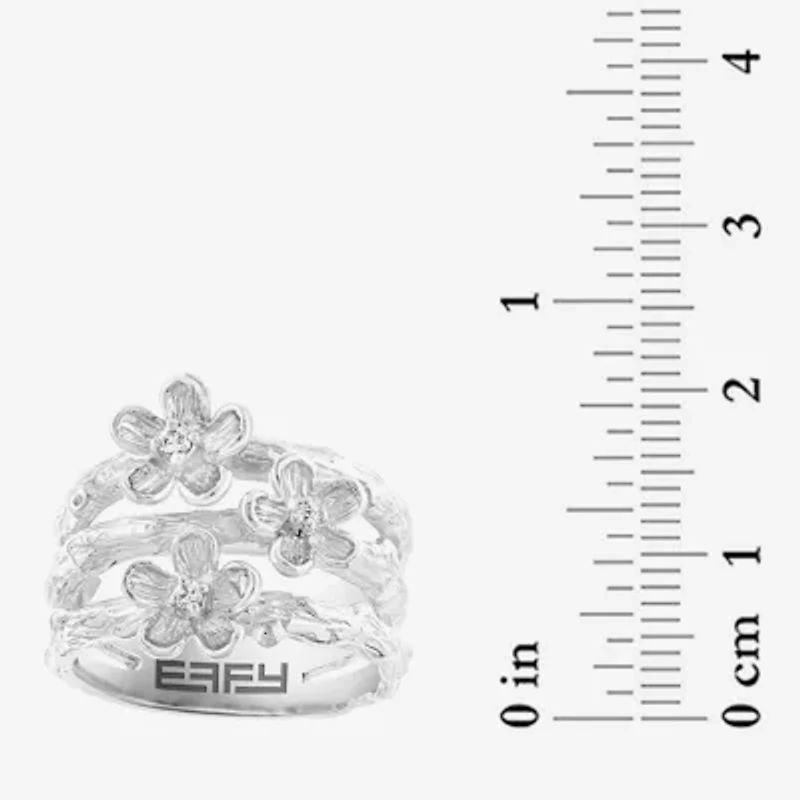 Effy Final Call Womens Diamond Accent Natural White Diamond Sterling Silver Flower Cocktail Ring