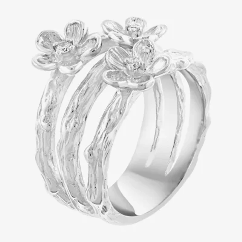 Effy Final Call Womens Diamond Accent Natural White Diamond Sterling Silver Flower Cocktail Ring