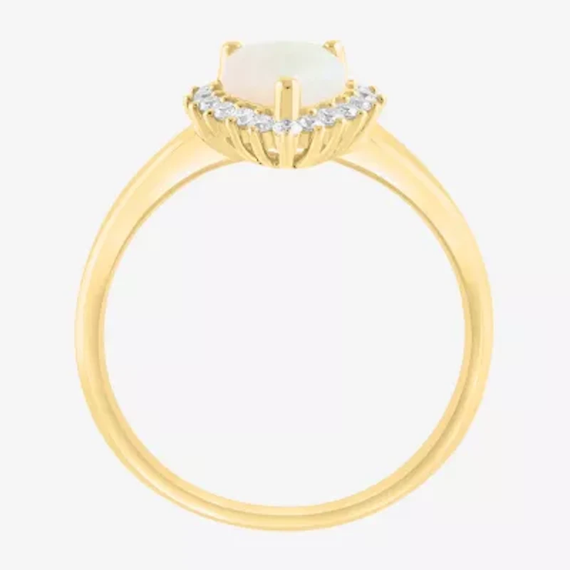Effy Final Call Womens 1/5 CT. Genuine White Opal 14K Gold Pear Halo Cocktail Ring