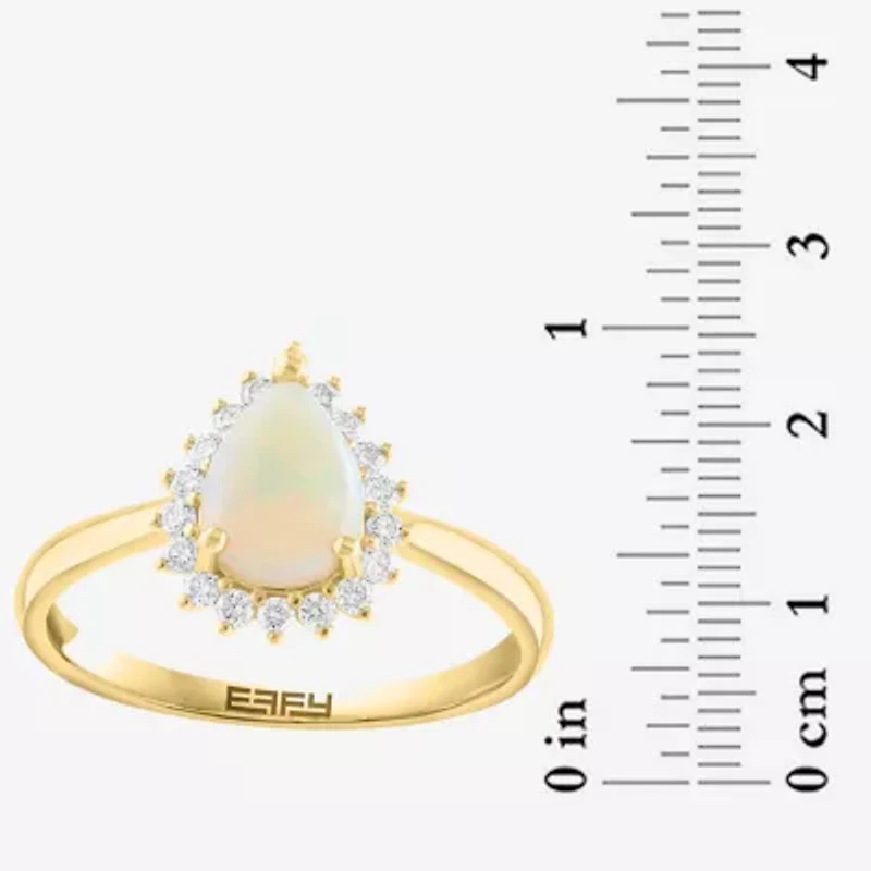 Effy Final Call Womens 1/5 CT. Genuine White Opal 14K Gold Pear Halo Cocktail Ring