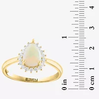 Effy Final Call Womens 1/5 CT. Genuine White Opal 14K Gold Pear Halo Cocktail Ring