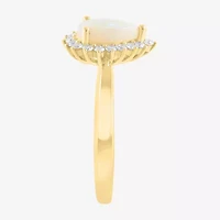 Effy Final Call Womens 1/5 CT. Genuine White Opal 14K Gold Pear Halo Cocktail Ring