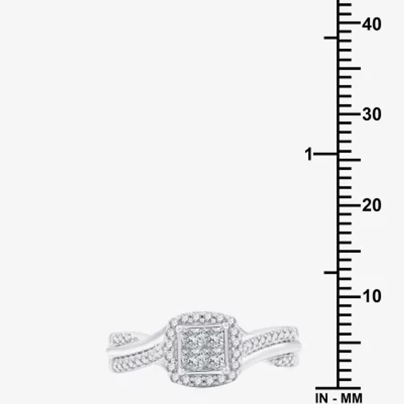 H -I/ I1 Womens 1/2 CT. T.W. Lab Grown White Diamond Sterling Silver Side Stone Halo Bridal Set