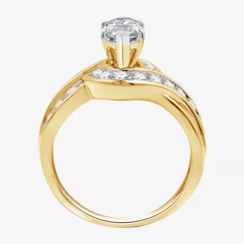 (G, Si1-Si2) Womens 2 CT. T.W. Lab Grown White Diamond 10K Gold Solitaire Side Stone Engagement Ring