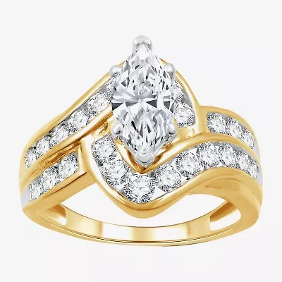 (G, Si1-Si2) Womens 2 CT. T.W. Lab Grown White Diamond 10K Gold Solitaire Side Stone Engagement Ring