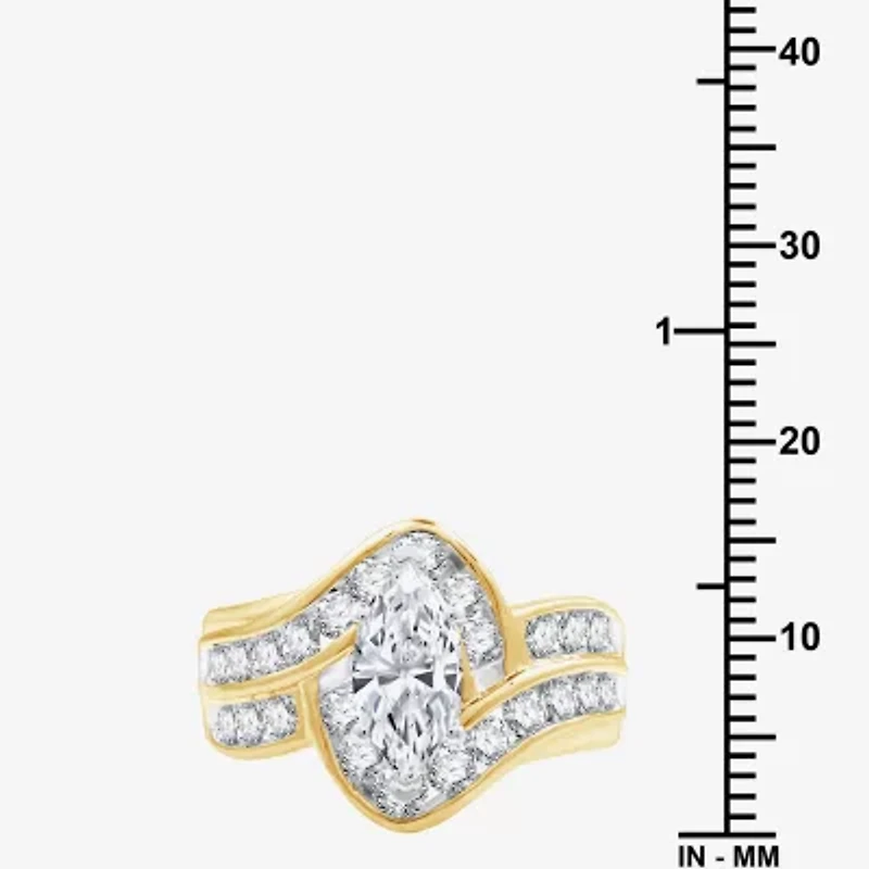 (G, Si1-Si2) Womens 2 CT. T.W. Lab Grown White Diamond 10K Gold Solitaire Side Stone Engagement Ring