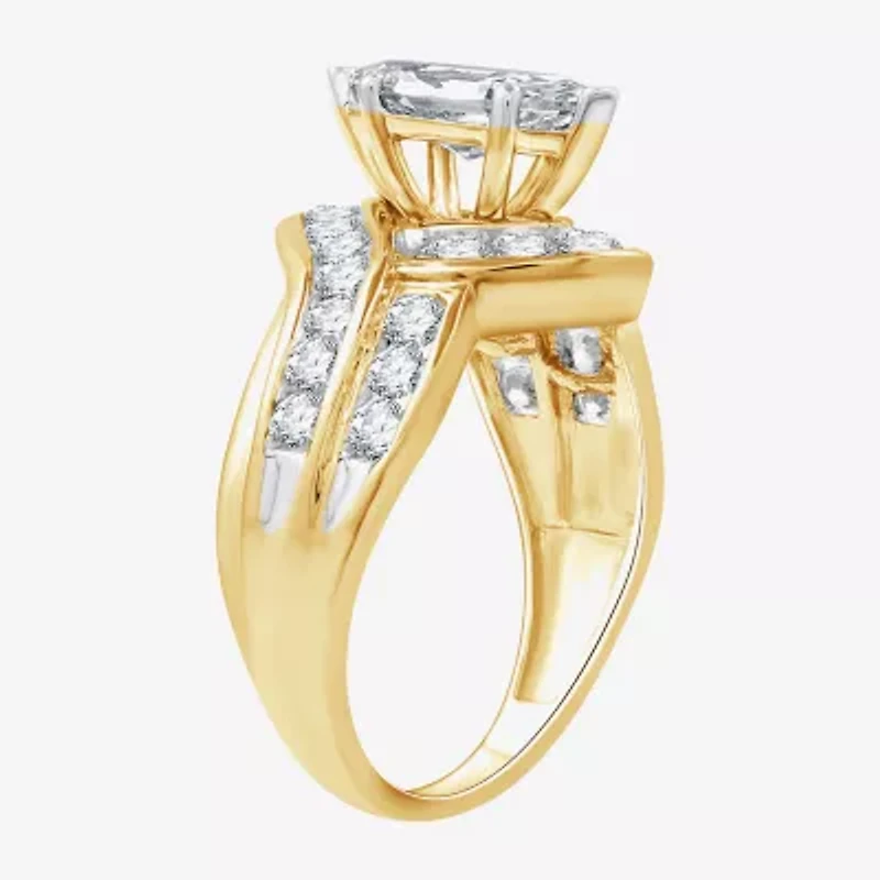 (G, Si1-Si2) Womens 2 CT. T.W. Lab Grown White Diamond 10K Gold Solitaire Side Stone Engagement Ring