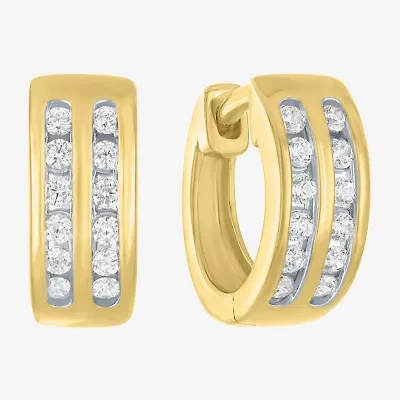 Yes, Please! Womens 1/4 CT. T.W. Lab Grown White Diamond Sterling Silver 11mm Hoop Earrings