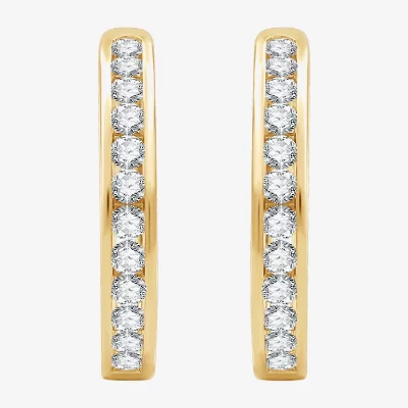 (G, Si1-Si2) Womens 2 CT. T.W. Lab Grown White Diamond 14K Gold Over Silver 25.6mm Hoop Earrings