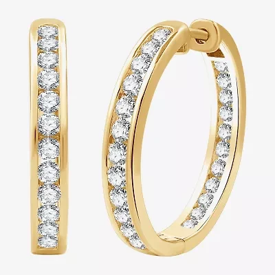 (G, Si1-Si2) Womens 2 CT. T.W. Lab Grown White Diamond 14K Gold Over Silver 25.6mm Hoop Earrings
