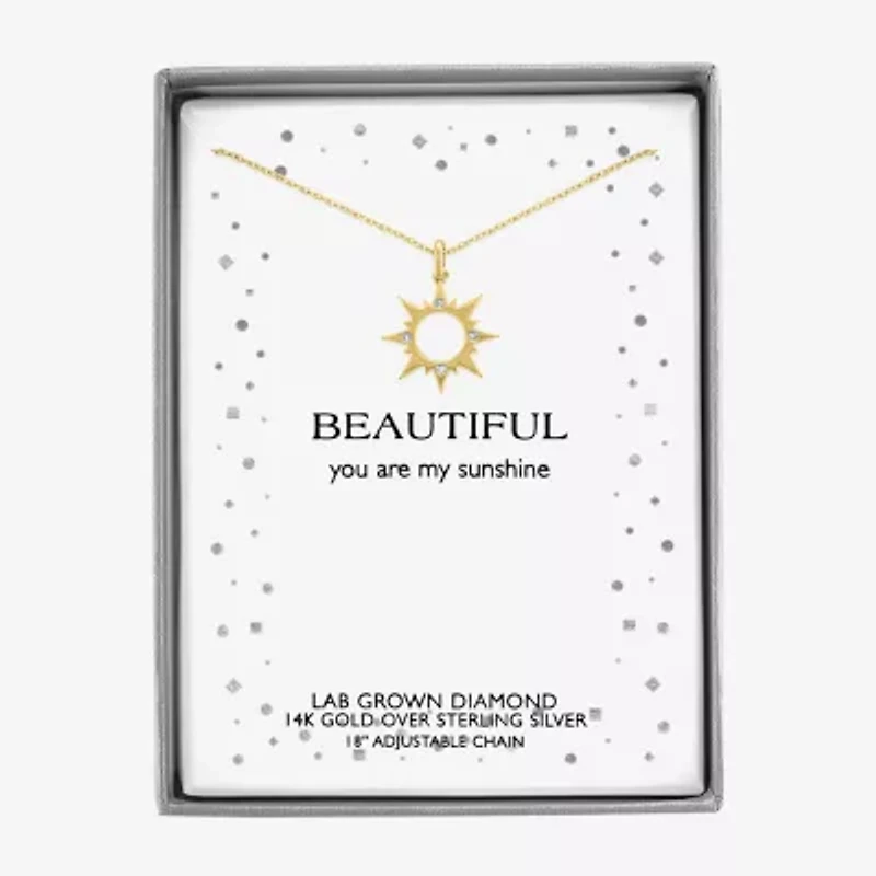 Diamond Accent Sun (G-H,Si2-I1) Womens Diamond Accent Lab Grown White Diamond Accent 14K Gold Over Silver Sunburst 16 Inch Pendant Necklace