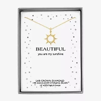 Diamond Accent Sun (G-H,Si2-I1) Womens Diamond Accent Lab Grown White Diamond Accent 14K Gold Over Silver Sunburst 16 Inch Pendant Necklace