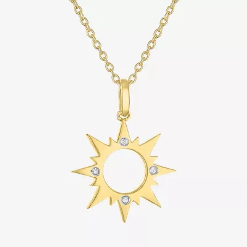 Diamond Accent Sun (G-H,Si2-I1) Womens Diamond Accent Lab Grown White Diamond Accent 14K Gold Over Silver Sunburst 16 Inch Pendant Necklace