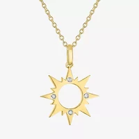 Diamond Accent Sun (G-H,Si2-I1) Womens Diamond Accent Lab Grown White Diamond Accent 14K Gold Over Silver Sunburst 16 Inch Pendant Necklace