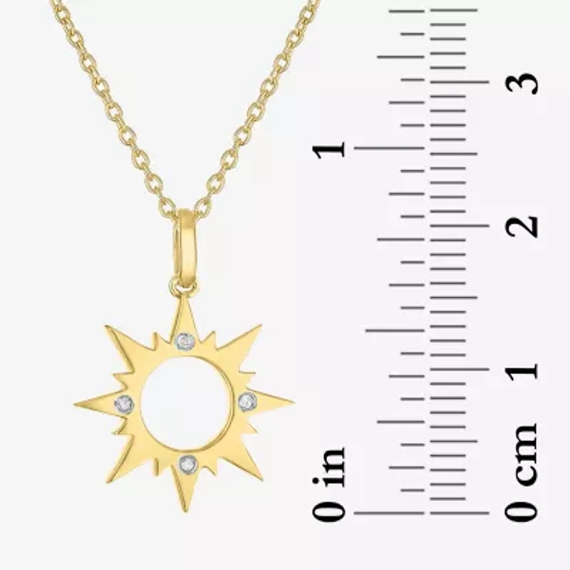 Diamond Accent Sun (G-H,Si2-I1) Womens Diamond Accent Lab Grown White Diamond Accent 14K Gold Over Silver Sunburst 16 Inch Pendant Necklace