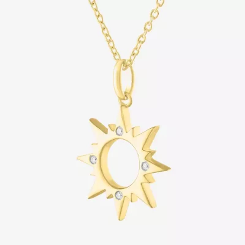 Diamond Accent Sun (G-H,Si2-I1) Womens Diamond Accent Lab Grown White Diamond Accent 14K Gold Over Silver Sunburst 16 Inch Pendant Necklace