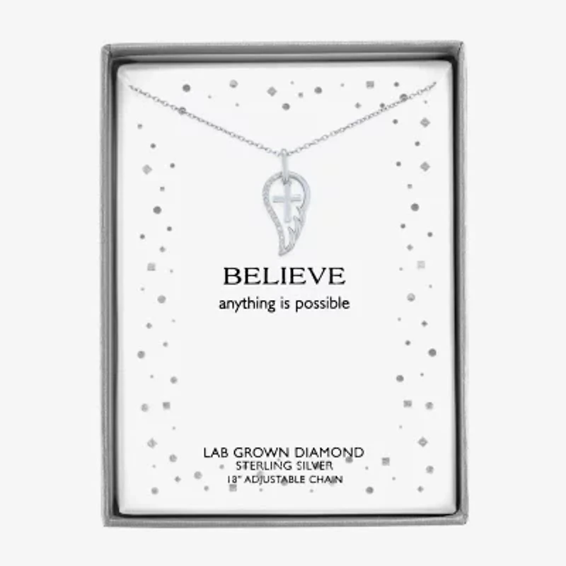 Diamond Accent Wings (G-H,Si2-I1) Womens Diamond Accent Lab Grown White Diamond Accent Sterling Silver Cross Wing 16 Inch Pendant Necklace