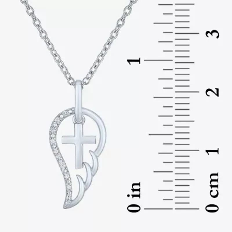 Diamond Accent Wings (G-H,Si2-I1) Womens Diamond Accent Lab Grown White Diamond Accent Sterling Silver Cross Wing 16 Inch Pendant Necklace