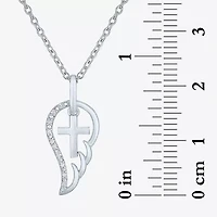 Diamond Accent Wings (G-H,Si2-I1) Womens Diamond Accent Lab Grown White Diamond Accent Sterling Silver Cross Wing 16 Inch Pendant Necklace
