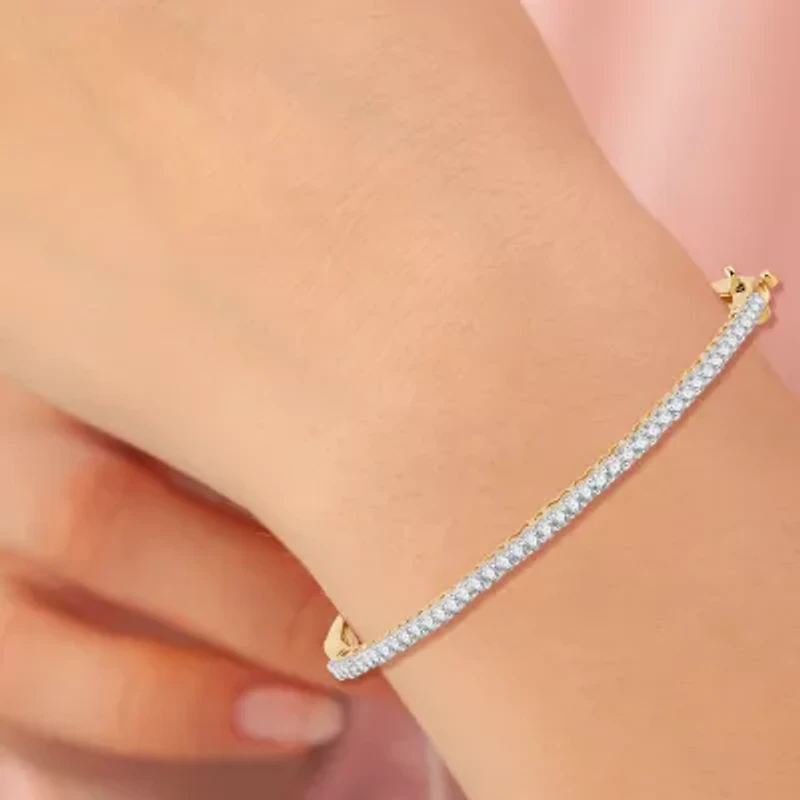 (G, Si1-Si2) Womens 1 CT. T.W. Lab Grown White Diamond 14K Gold Over Silver Bangle Bracelet