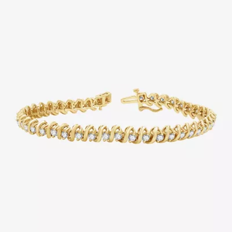 (G / Si1-Si2) Womens 3 CT. T.W. Lab Grown White Diamond 14K Gold Over Silver 7.5 Inch Tennis Bracelet