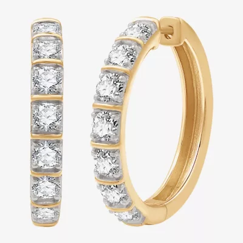 (G, Si1-Si2) Womens 2 CT. T.W. Lab Grown White Diamond 14K Gold Over Silver 25.6mm Hoop Earrings