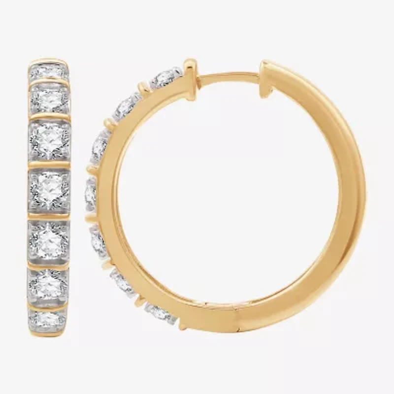 (G, Si1-Si2) Womens 2 CT. T.W. Lab Grown White Diamond 14K Gold Over Silver 25.6mm Hoop Earrings