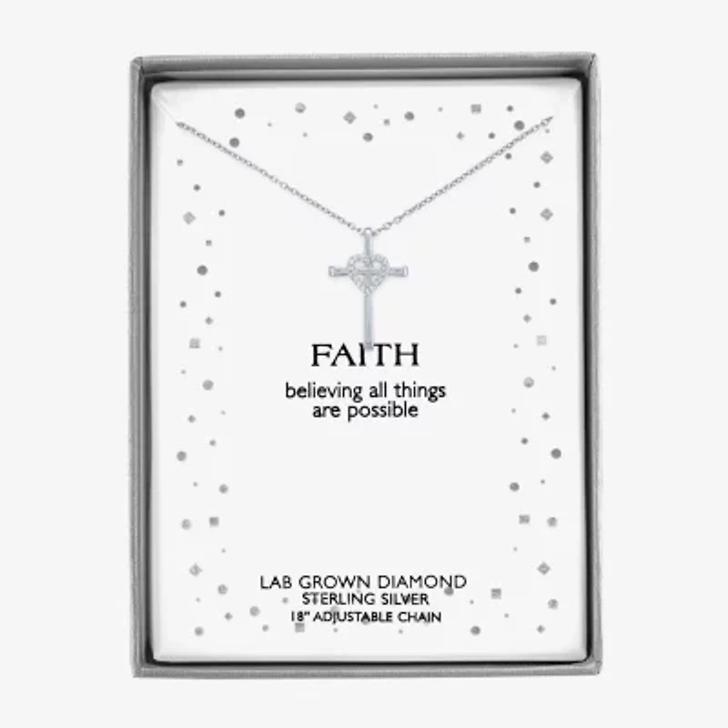 Diamond Accent Cross (G-H, Si2-I1) Womens Diamond Accent Lab Grown White Diamond Accent Sterling Silver Cross Heart 16 Inch Pendant Necklace
