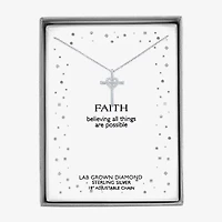 Diamond Accent Cross (G-H, Si2-I1) Womens Diamond Accent Lab Grown White Diamond Accent Sterling Silver Cross Heart 16 Inch Pendant Necklace