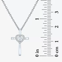 Diamond Accent Cross (G-H, Si2-I1) Womens Diamond Accent Lab Grown White Diamond Accent Sterling Silver Cross Heart 16 Inch Pendant Necklace