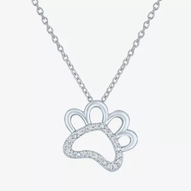 Diamond Accent Paw(G-H, Si2-I1) Womens Diamond Accent Lab Grown White Diamond Accent Sterling Silver Animal Heart 16 Inch Pendant Necklace
