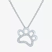 Diamond Accent Paw(G-H, Si2-I1) Womens Diamond Accent Lab Grown White Diamond Accent Sterling Silver Animal Heart 16 Inch Pendant Necklace