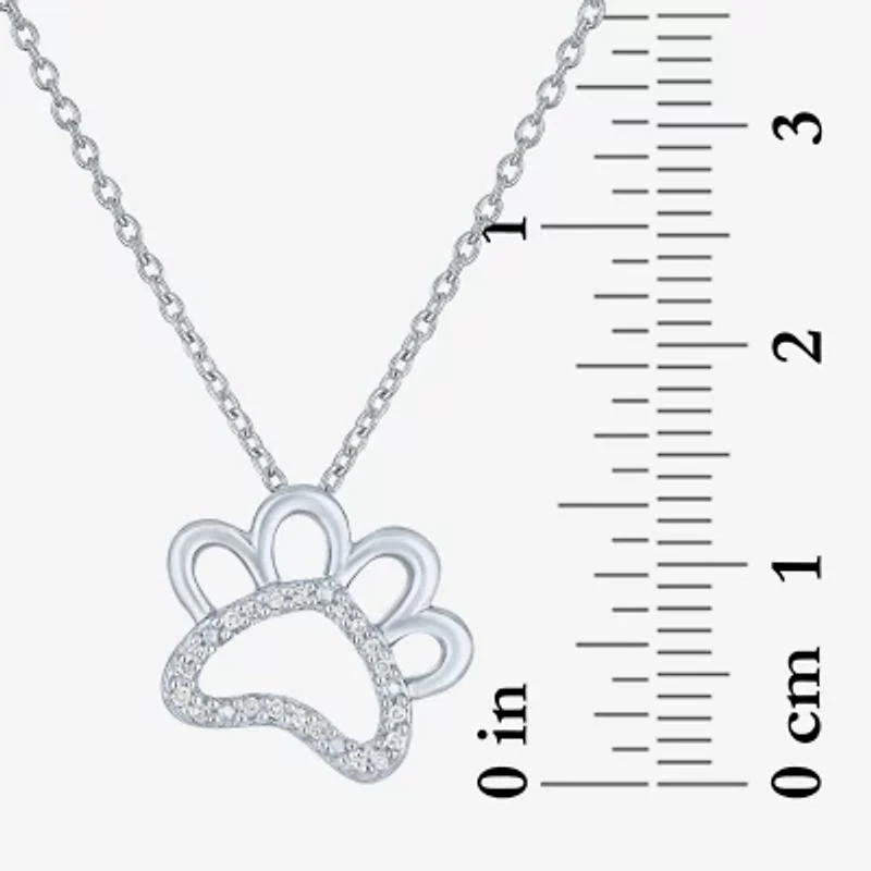 Diamond Accent Paw(G-H, Si2-I1) Womens Diamond Accent Lab Grown White Diamond Accent Sterling Silver Animal Heart 16 Inch Pendant Necklace
