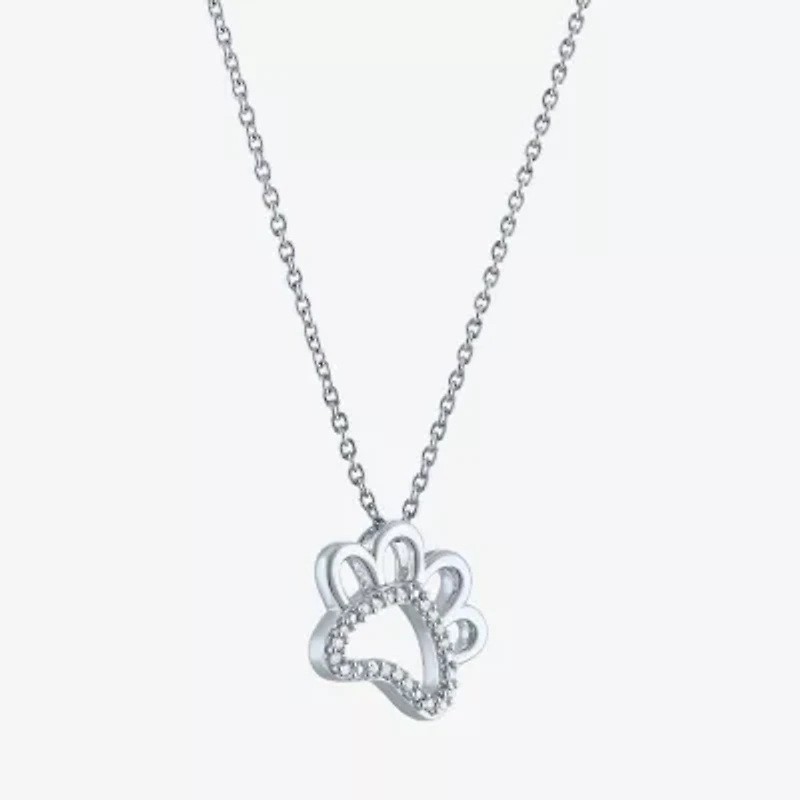 Diamond Accent Paw(G-H, Si2-I1) Womens Diamond Accent Lab Grown White Diamond Accent Sterling Silver Animal Heart 16 Inch Pendant Necklace