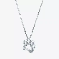 Diamond Accent Paw(G-H, Si2-I1) Womens Diamond Accent Lab Grown White Diamond Accent Sterling Silver Animal Heart 16 Inch Pendant Necklace