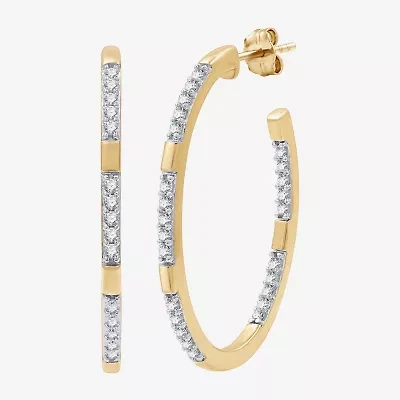 (G, Si1-Si2) Womens 1/2 CT. T.W. Lab Grown White Diamond 14K Gold Over Silver 29.9mm Hoop Earrings