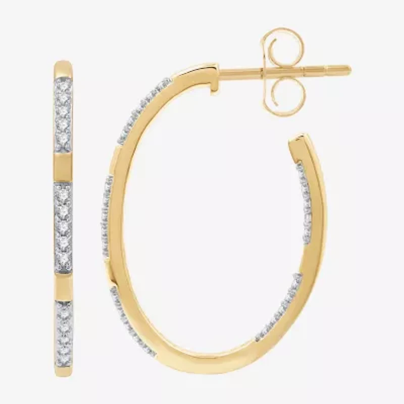 (G, Si1-Si2) Womens 1/2 CT. T.W. Lab Grown White Diamond 14K Gold Over Silver 29.9mm Hoop Earrings