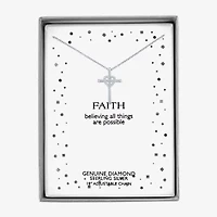 Faith" Womens Accent Natural Diamond Sterling SIlver Cross Pendant Necklace"