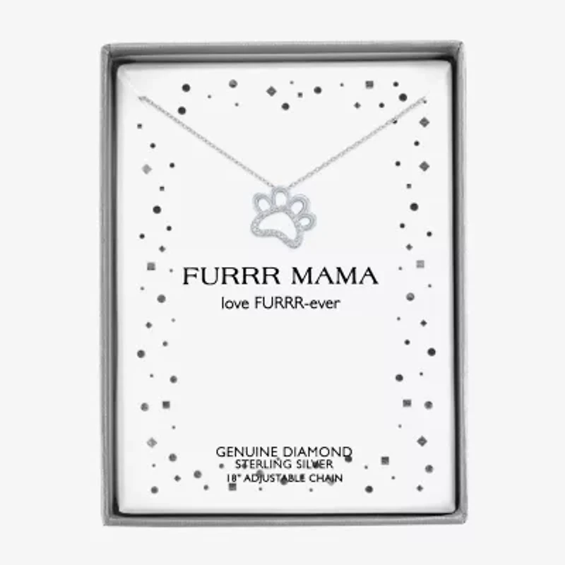 Diamond Accent "Fur Mama" Womens Diamond Accent Natural White Diamond Sterling Silver 18 Inch Pendant Necklace