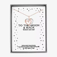 Diamond Accent "To The Moon & Back" Womens Diamond Accent Natural White Diamond 14K Rose Gold Over Silver Heart 16 Inch Pendant Necklace